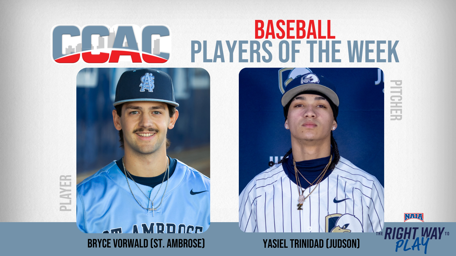 SAU's Vorwald, JU's Trinidad Collect Baseball Weekly Accolades