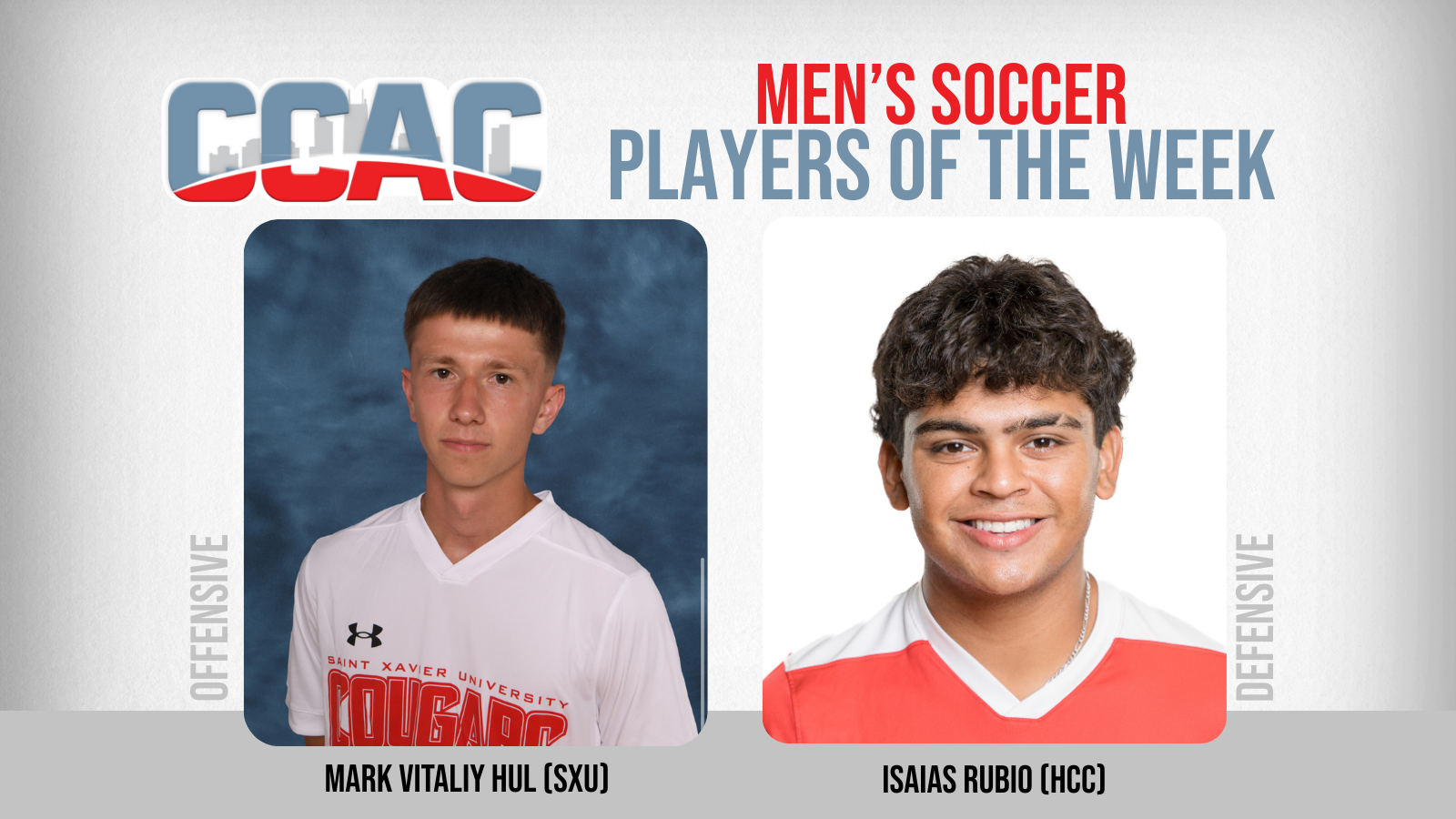 SXU's Vitaliy Hul, HCC's Rubio Key Shutout Wins, Gain Men's Soccer Weekly Accolades