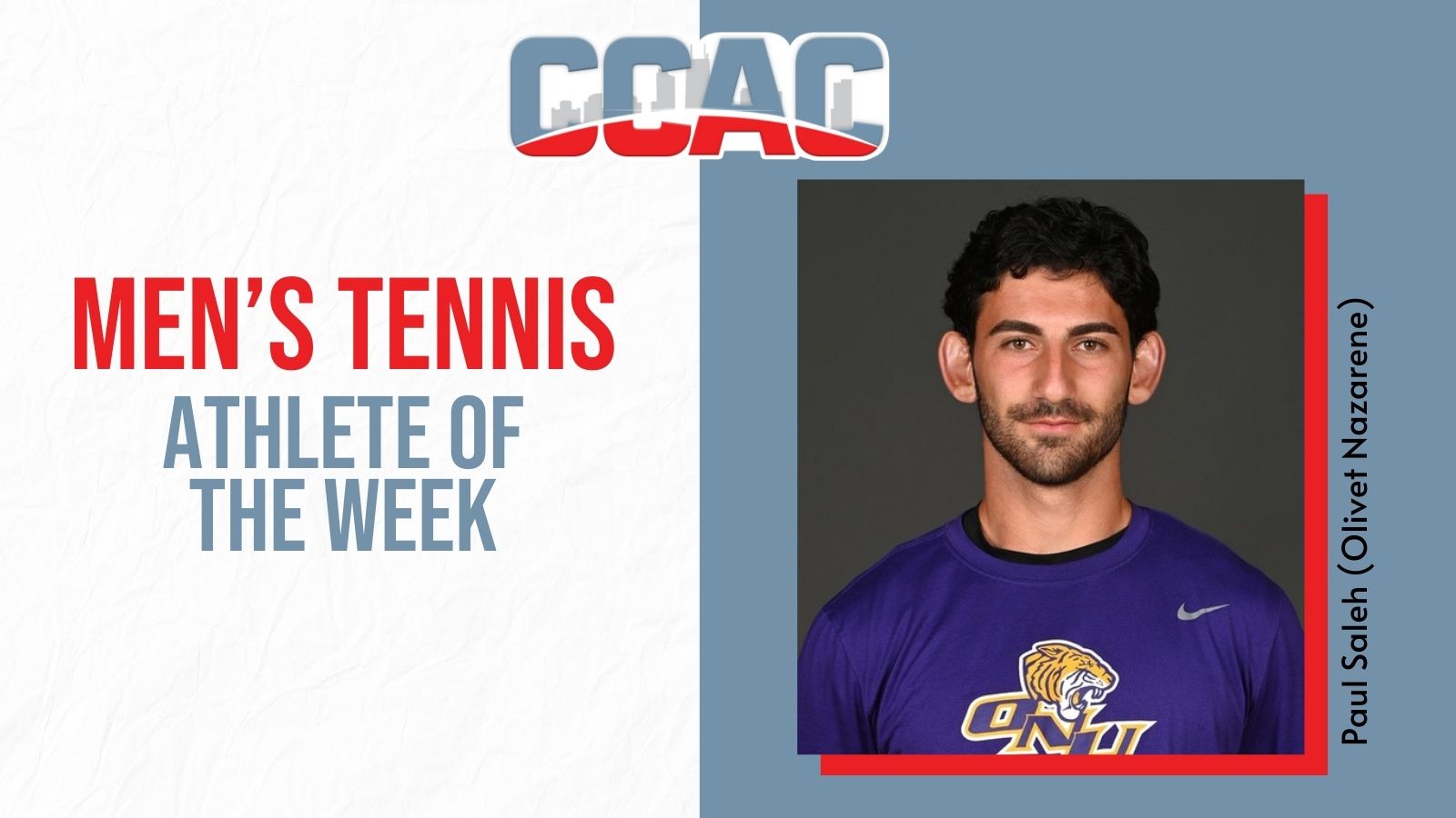 ONU Claims Third Straight Men's Tennis Weekly Award With Saleh's Performance