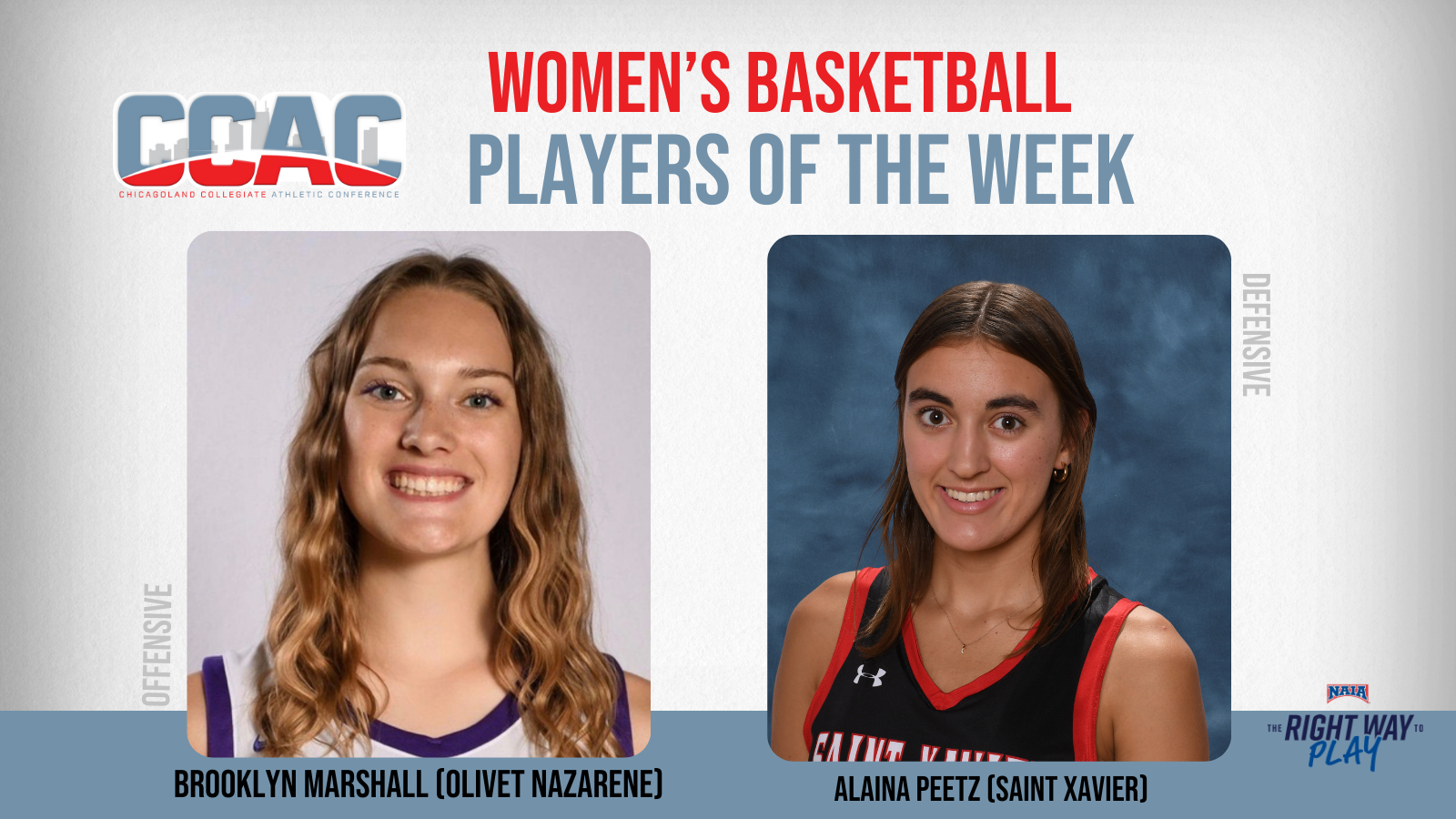 ONU's Marshall, SXU's Peetz Recognized With Women's Basketball Weekly Honors