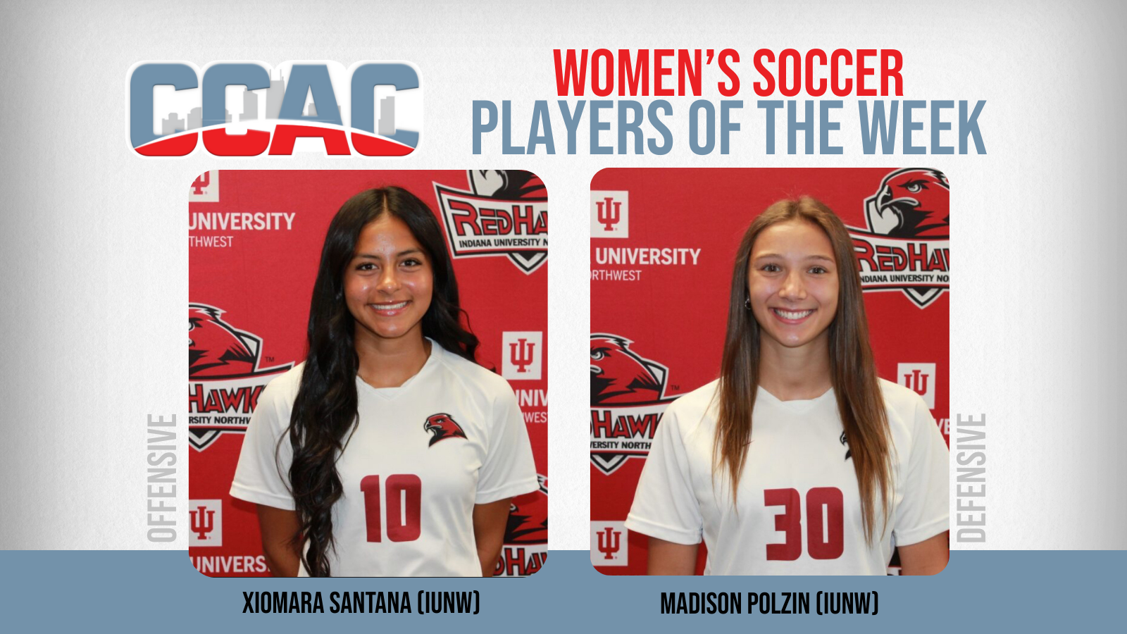 Santana, Polzin Land CCAC Sweep of Weekly Women's Soccer Honors For IUNW